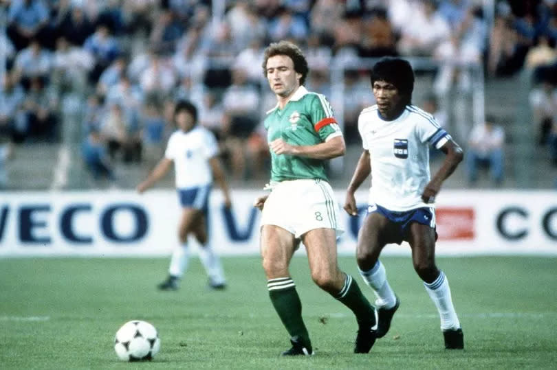 Martin O'Neill wearing the captain's armband against Honduras at the 1982 World Cup -Credit:Getty Images