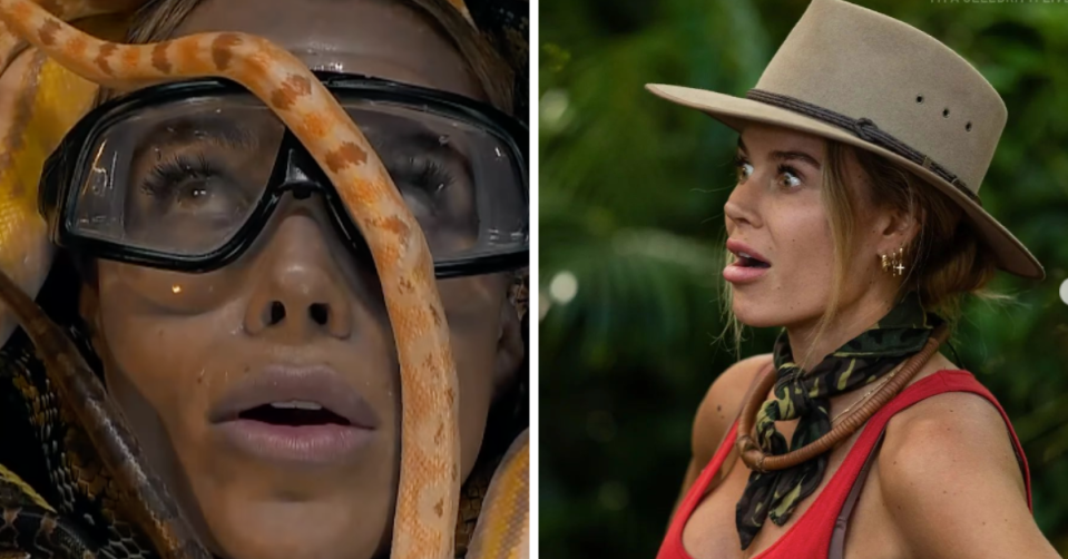 Skye Wheatley with snake on face on I'm A Celeb 