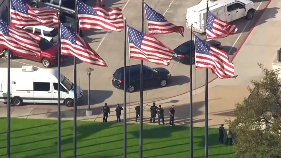 In this screen grab taken from video provided by KTRK-TV, authorities respond Sunday to a shooting at Lakewood Church, the Houston megachurch of celebrity pastor Joel Osteen. - KTRK-TV ABC13/AP