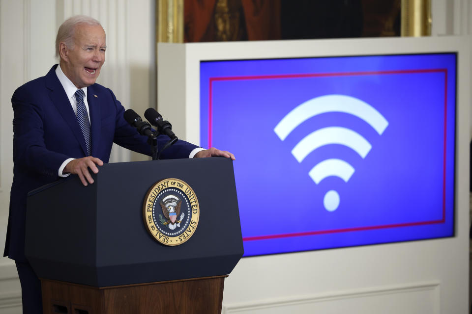 WASHINGTON, DC - JUNE 26: U.S. President Joe Biden speaks as he announces a $42 billion investment in high-speed internet infrastructure during an event in the East Room of the White House on June 26, 2023 in Washington, DC. The investment is part of the 2021 bipartisan infrastructure package and part of the administration's goal to connect all Americans to high-speed broadband by 2030. (Photo by Chip Somodevilla/Getty Images)