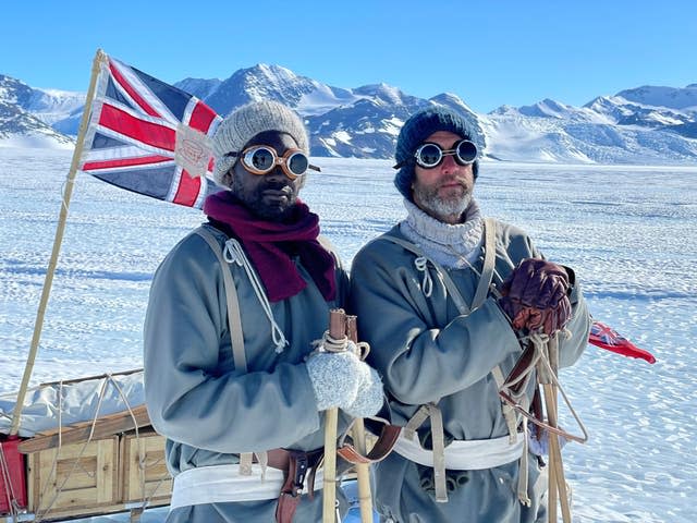 Dwayne Fields with Ben Fogle in any icy landscape and in winter clothing