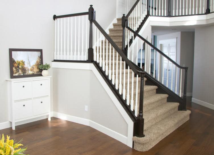 <body> <p>A deep java-colored gel stain works wonders, especially in tandem with the freshly painted <a rel="nofollow noopener" href=" http://www.bobvila.com/articles/baluster-diy-projects/?bv=yahoo" target="_blank" data-ylk="slk:white spindles;elm:context_link;itc:0;sec:content-canvas" class="link ">white spindles</a>. The best part? No sanding required. Simply apply a couple of coats of gel stain, then tape and paint the rest of the staircase.</p> <p><strong>Related: <a rel="nofollow noopener" href=" http://www.bobvila.com/colorful-stairs/39167-trending-now-painted-stairs/slideshows?bv=yahoo" target="_blank" data-ylk="slk:Trending Now—Painted Stairs;elm:context_link;itc:0;sec:content-canvas" class="link ">Trending Now—Painted Stairs</a> </strong> </p> </body>