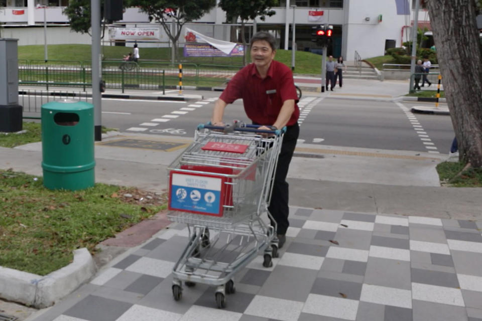 Five times a day, Pan goes out to retrieve abandoned trolleys in the vicinity of his outlet at Blk 212 Bedok North Street 1.