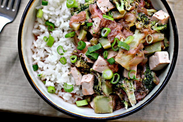 Tofu Braised in Rhubarb Sauce