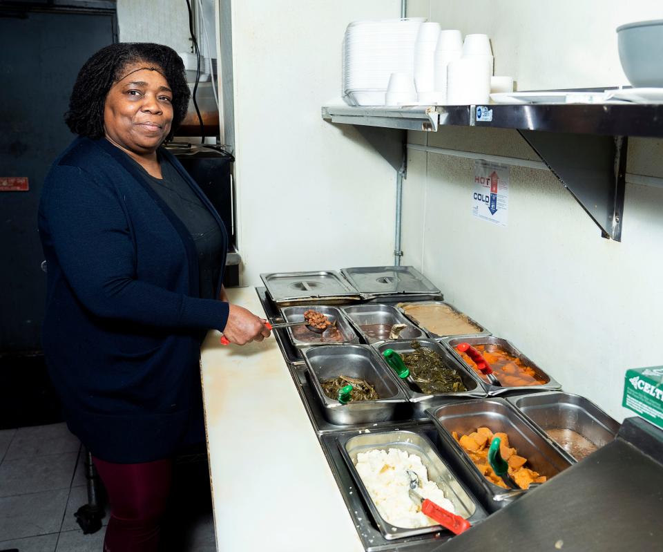 Rosie Jackson makes soul food dishes including catfish, fried chicken, smothered pork chops, collard greens and black-eyed peas. "Whatever you was raised on in the South, we have it, including rutabagas," she said.