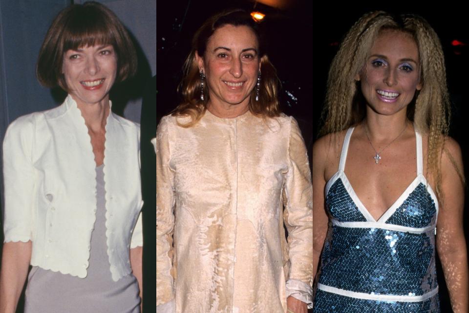 Anna Wintour and Miuccia Prada during the 1998 Met Gala; Pia Getty in the '90s.