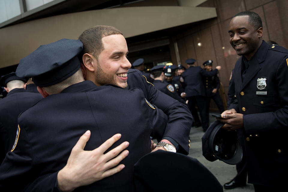 Hugs outside Madison Square Garden after graduation