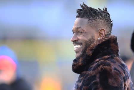 FILE PHOTO: Dec 30, 2018; Pittsburgh, PA, USA; Pittsburgh Steelers wide receiver Antonio Brown (84) looks on during warm-ups before the Steelers host the Cincinnati Bengals at Heinz Field. Brown has been ruled out of the game due to injury. Mandatory Credit: Charles LeClaire-USA TODAY Sports