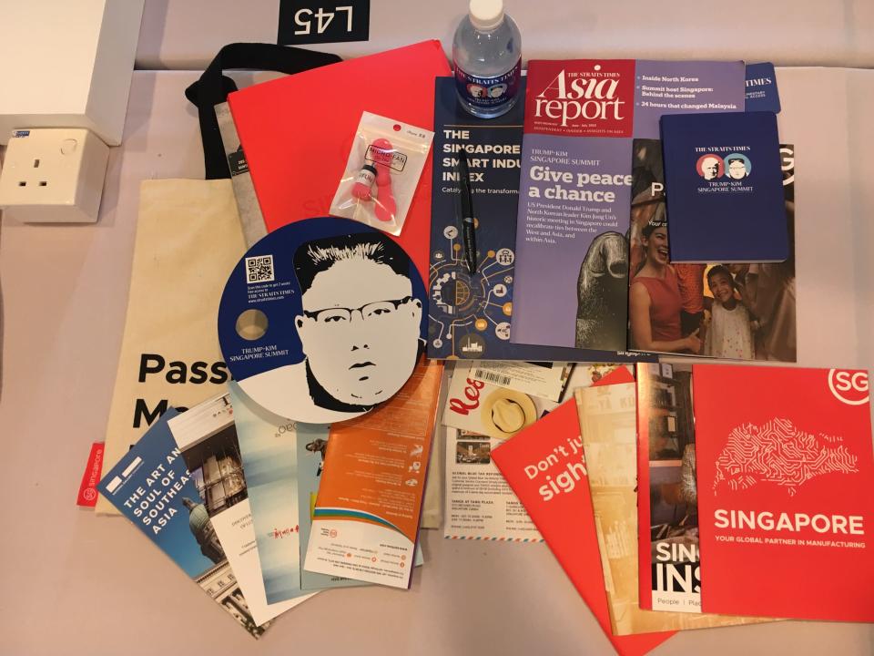 The contents of the media kit issued to every journalist at the International Media Centre for the Trump-Kim summit. PHOTO: Nicholas Yong/Yahoo News Singapore