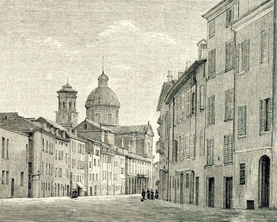 old drawing of an italian town