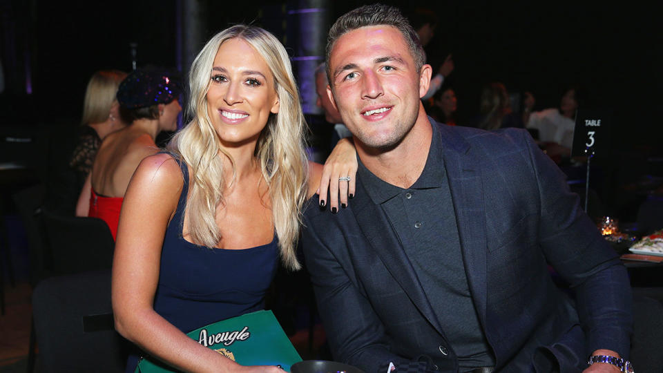 Seen here, Sam Burgess with his ex-wife Phoebe at a function.