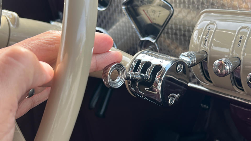 A close-up of the interior of Amelia Earhart's 1937 Cord 812 Phaeton Convertible.