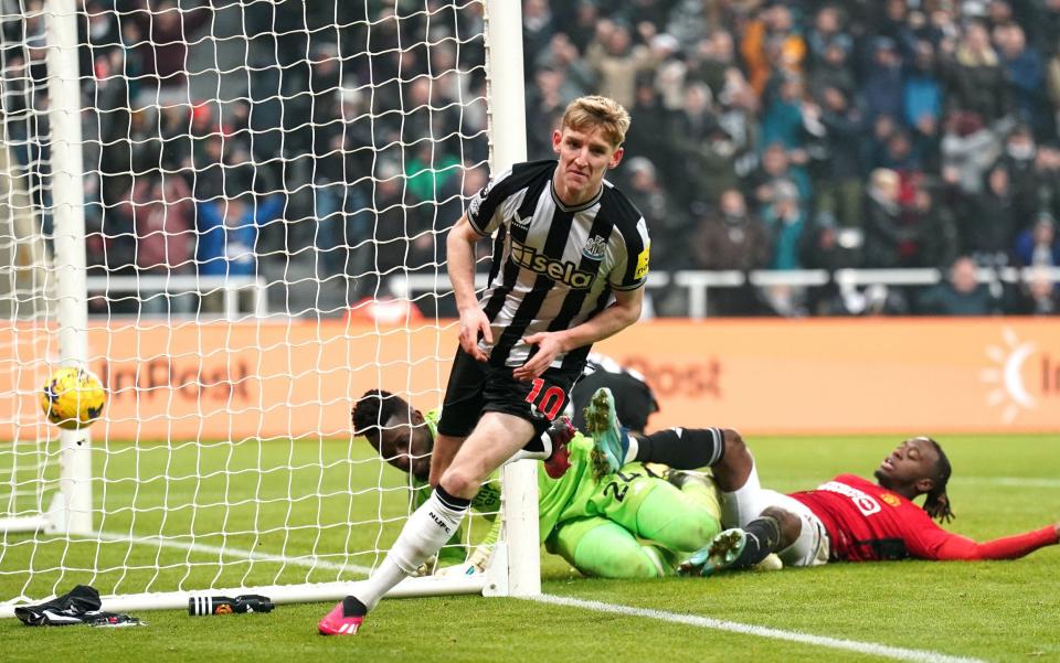 Anthony Gordon turns to celebrate after putting Newcastle ahead