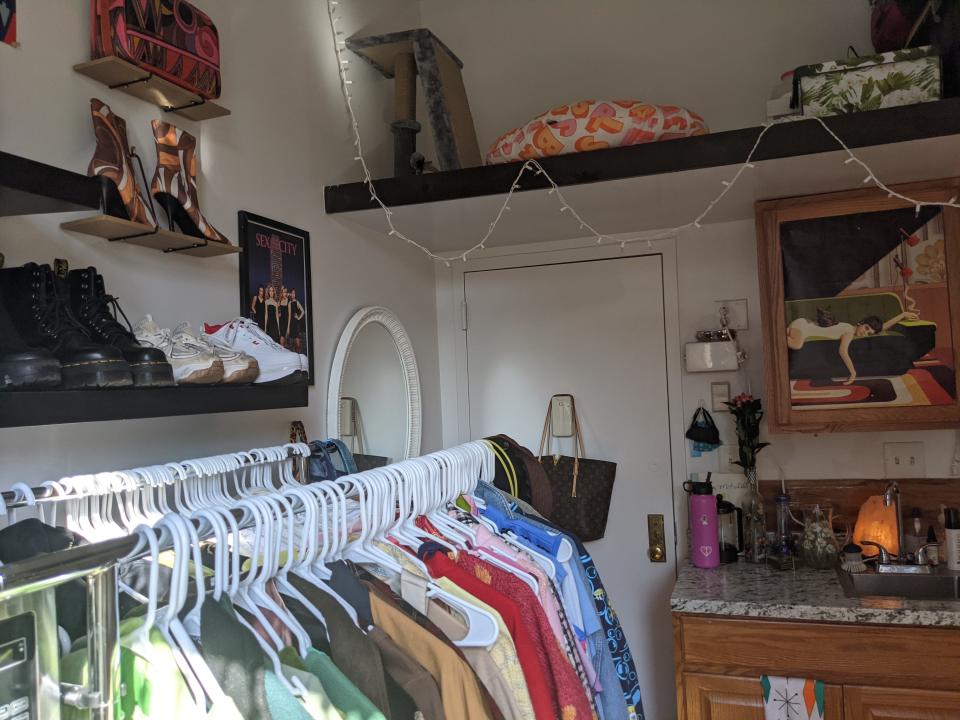 72 square foot apartment shelves with shoes