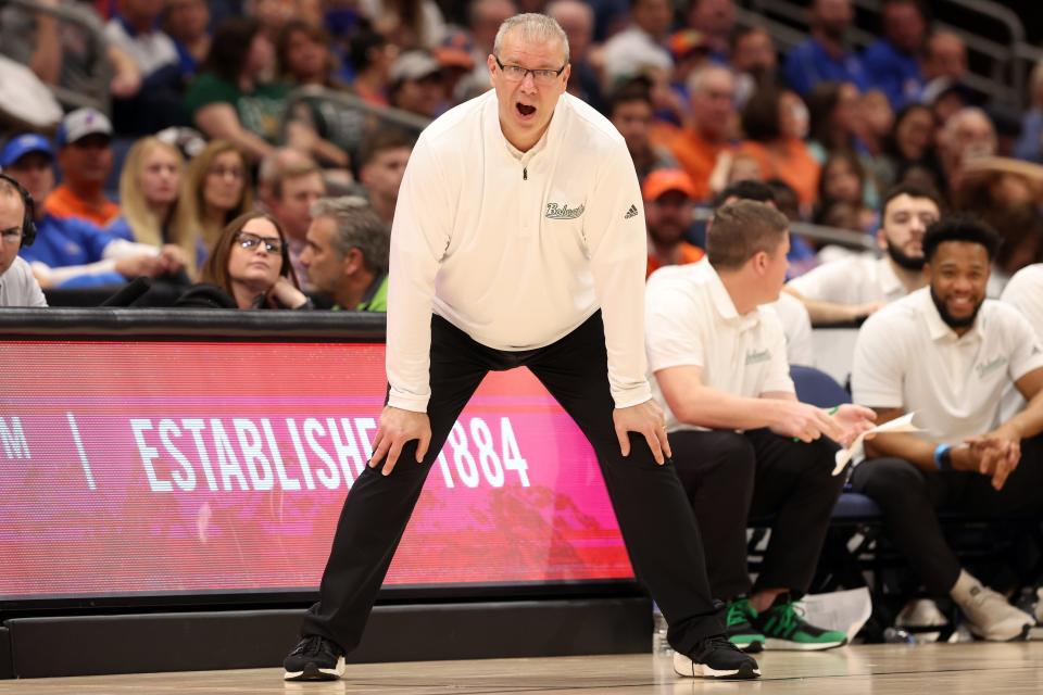 Ohio head coach Jeff Boals reacts to play against the Florida Gators during the second half, Dec. 14, 2022, in Tampa.