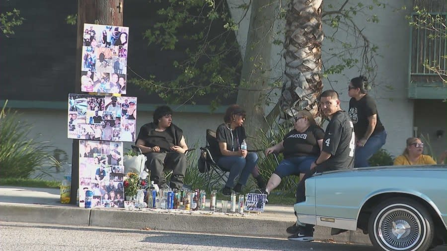 Friends and family gather for a vigil for Anthony Molina, who was killed in a hit-and-run in San Bernardino on April 19. The 44-year-old father of five’s family spoke with KTLA on April 21, 2024. (KTLA)