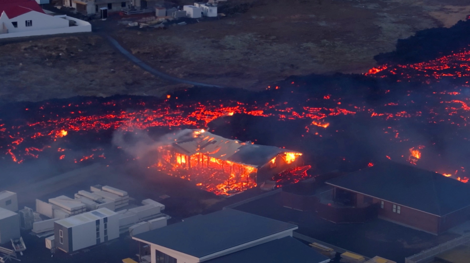 Several homes in the village have been destroyed by the encroaching lava flow (@bsteinbekk via REUTERS)