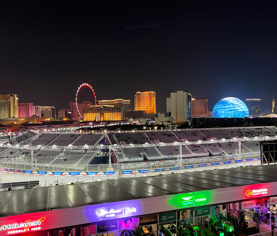Festivities before the Las Vegas F1 Grand Prix kicked off with short concerts and big beats thumping as scantily clad dancers gyrated on stages.<p>Michael Teo Van Runkle</p>