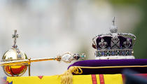 <p>The Queen's coffin was paraded through London with her Imperial State Crown and the sovereign's orb and sceptre. (PA Images via Getty Images)</p> 