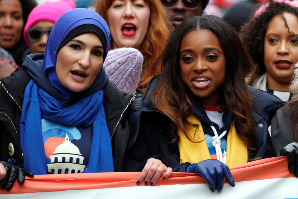 Linda Sarsour and Tamika Mallory, two of the organisers of the Women’s March, walk together on Pennsylvania Avenue during the Third Annual Women’s March in Washington, Jan.19, 2019. (Photo: Joshua Roberts/Reuters)