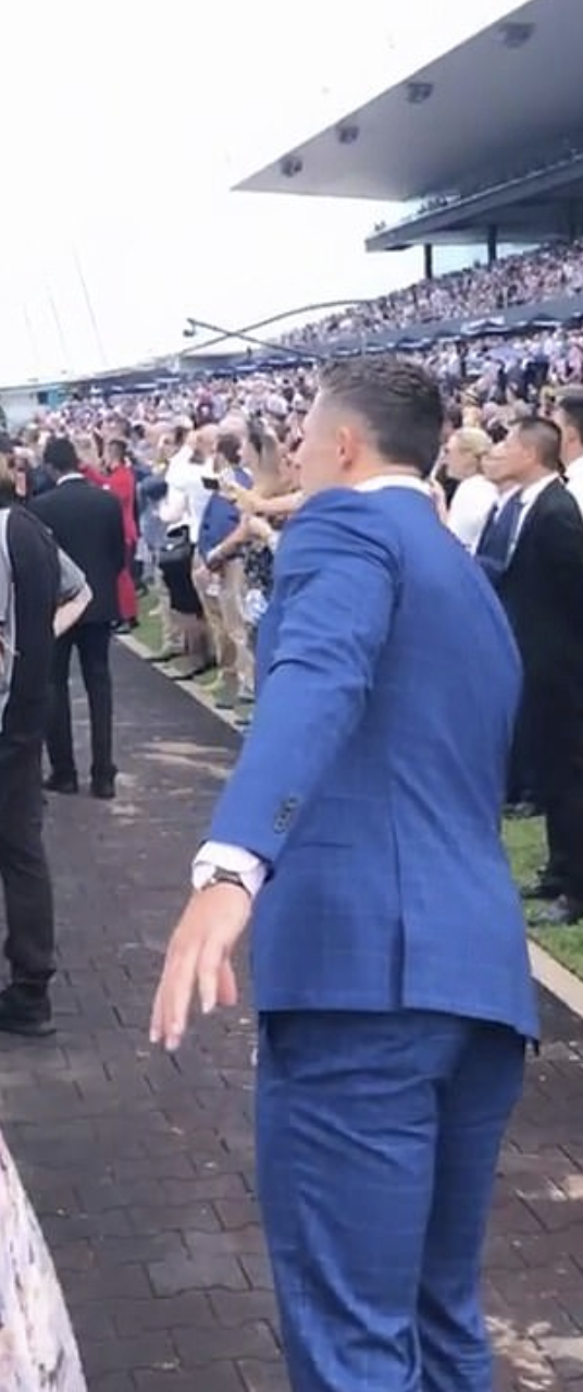 Her Instagram account shows her cheering for joy as she watches a horse race, then panning the camera to the side where it appears her husband, Sam, can be seen eagerly watching as the whole thing unfolds. Photo: Instagram/Phoebe Burgess