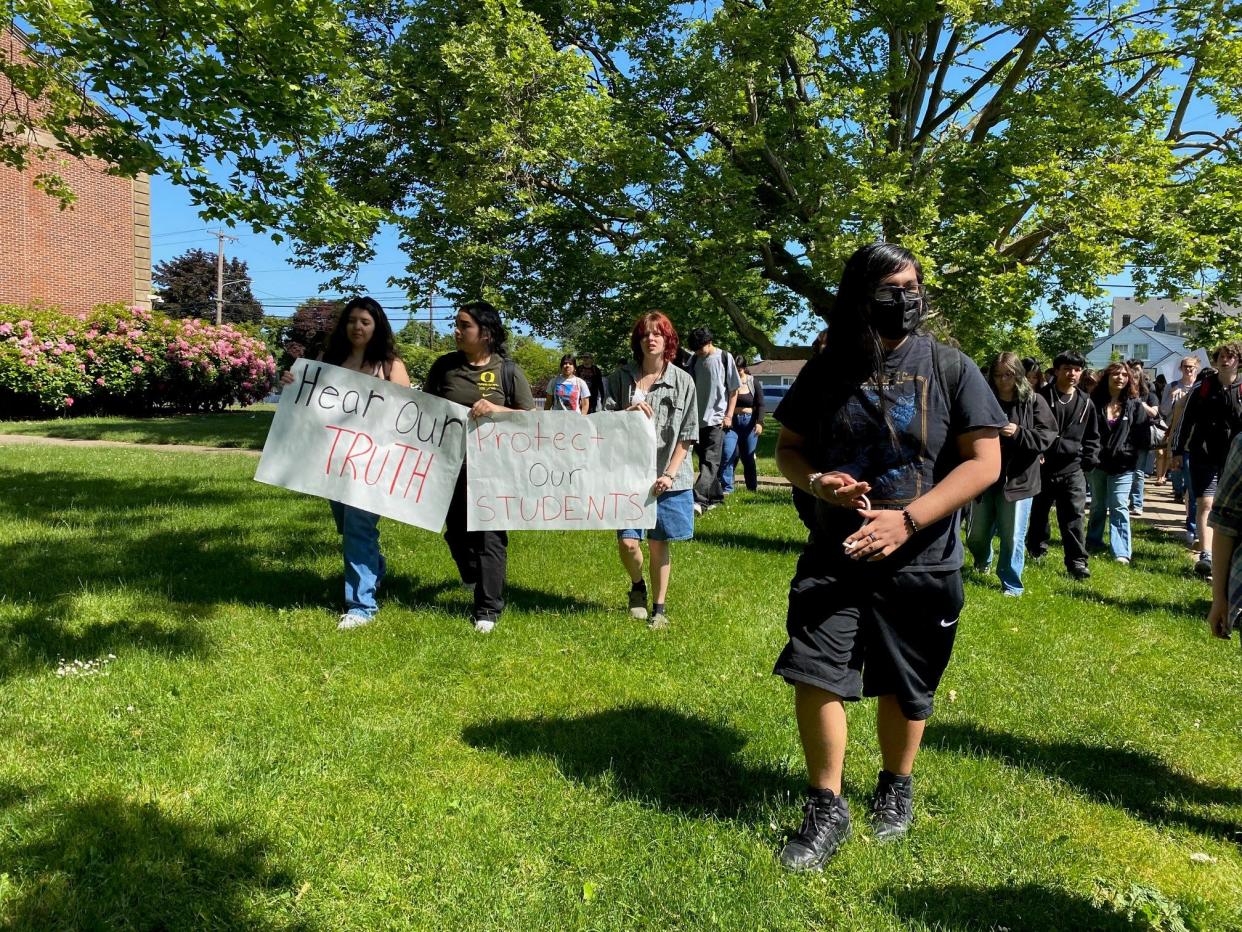 Students walked out of North Salem High School on June 2, 2023, to protest what they said was district inaction on student complaints about teacher Trever Ball.