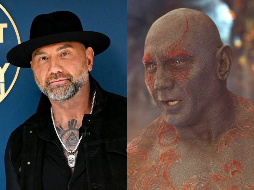 Dave Bautista backstage of "The Tonight Show with Jimmy Fallon," and as Drax in "Guardians of the Galaxy Vol. 2."