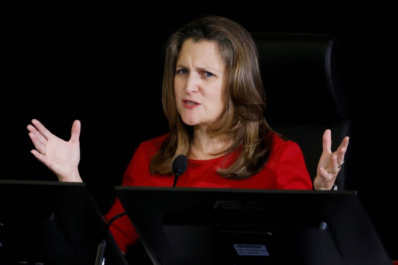 FILE PHOTO: Canada's Deputy Prime Minister and Minister of Finance Chrystia Freeland testifies at the Public Order Emergency Commission in Ottawa