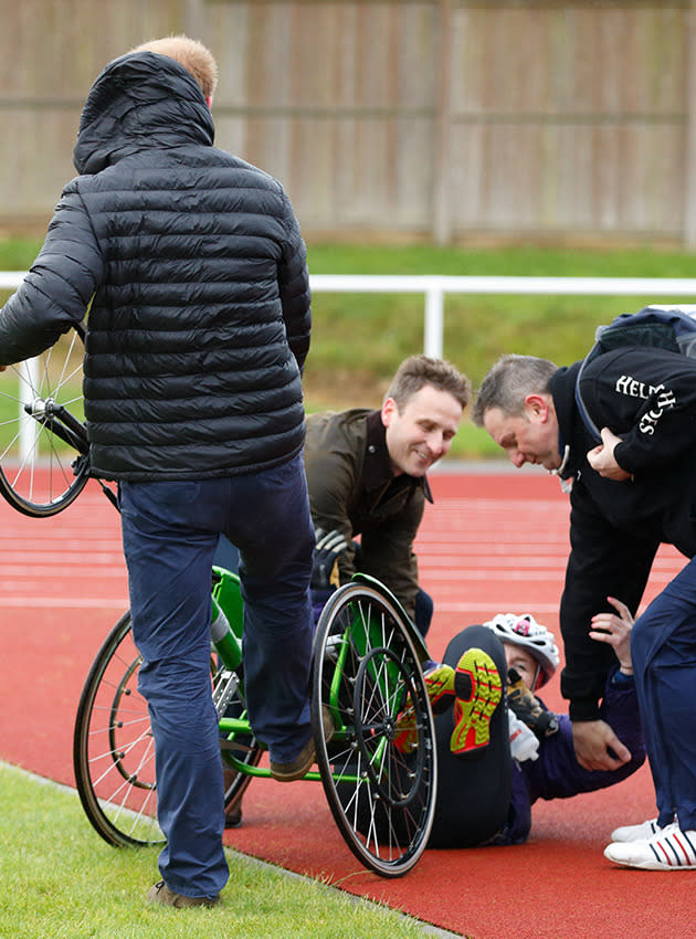 Harry helped Anna after wind knocked her out of her wheelchair. Photo: Getty Images.