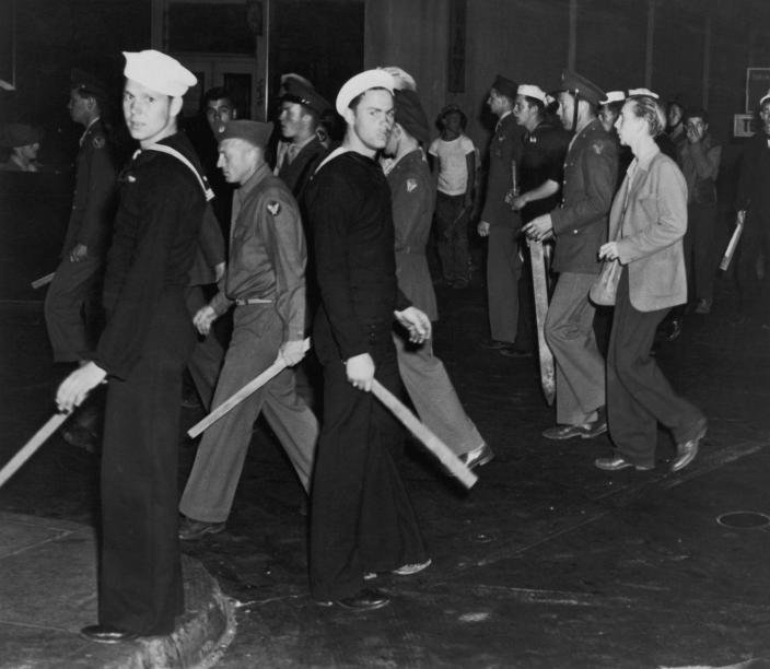 <p>As the United States was in throes of World War II, there was trouble in Los Angeles too. The <a href="https://www.latimes.com/local/lanow/la-me-ln-zoot-suit-riots-anniversary-20180604-story.html" rel="nofollow noopener" target="_blank" data-ylk="slk:Zoot Suit Riots" class="link ">Zoot Suit Riots</a> took place in June 1943, and involved U.S. servicemen and young Mexican-Americans.</p>