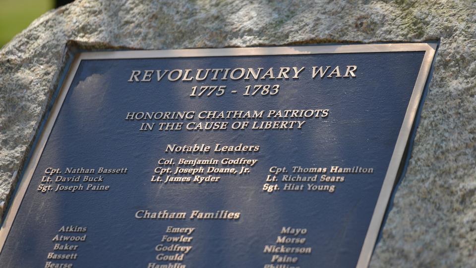 The late morning sun filters through the trees at Chase Park in Chatham and onto a new Revolutionary War memorial. To see more photos, go to www.capecodtimes.com/news/photo-galleries. Merrily Cassidy/Cape Cod Times