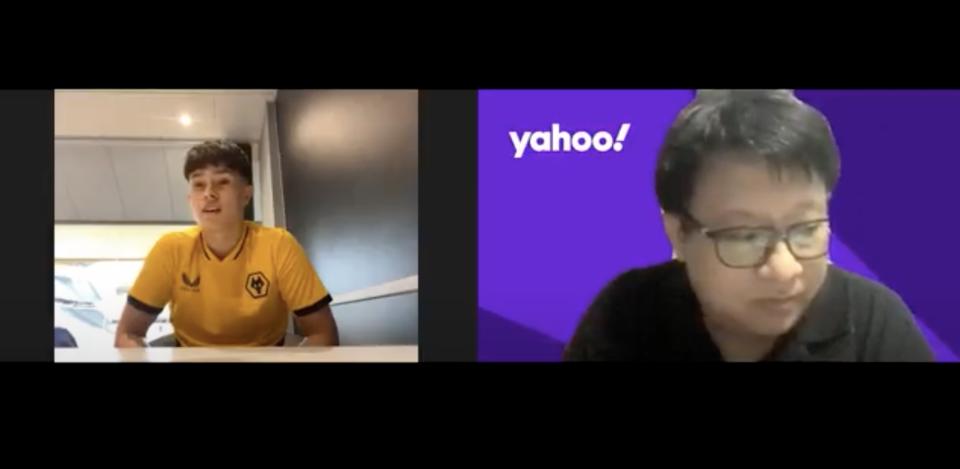 Wolves' footballer Harry Birtwistle during an online interview with Yahoo News Singapore. (SCREENSHOT: Yahoo News Singapore)