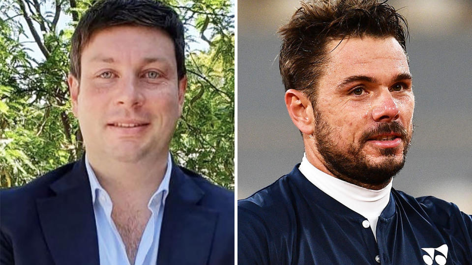 Victorian opposition MP has been chastised on Twitter for labelling Australian Open star Stan Wawrinka a 'flog', despite the Swiss player's public acceptance of the state's strict quarantine measures. Pictures: Instagram/Getty Images