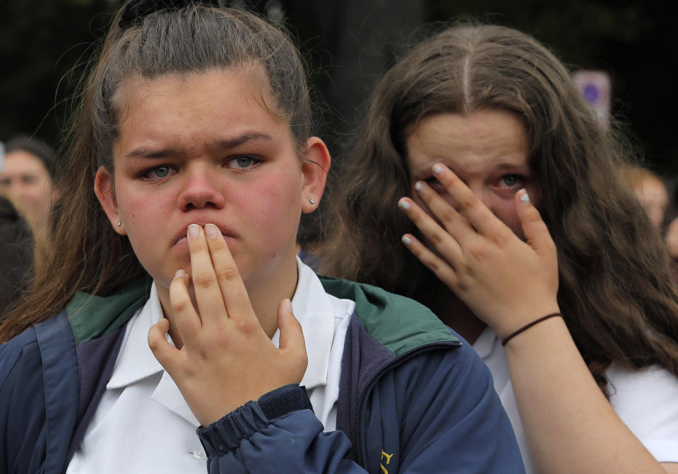 Students react as they gather for a vigil to commemorate victims of Friday's shooting, outside the Al Noor mosque in Christchurch, New Zealand, Monday, March 18, 2019. (Photo: Vincent Yu/AP)