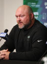 New York Jets general manager Joe Douglas answers questions from reporters during an NFL football pre-draft press conference on Tuesday, April 25, 2023, in Florham Park, N.J. (AP Photo/Noah K. Murray)