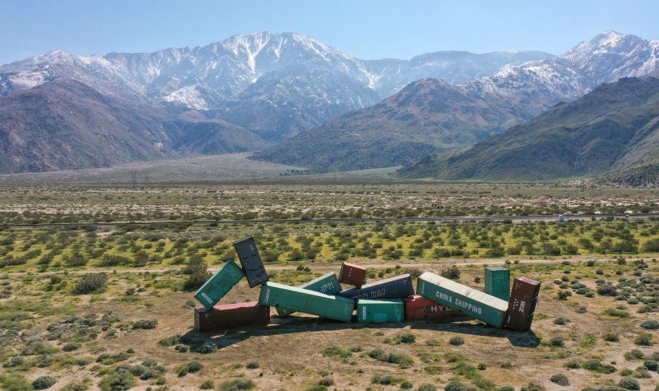 "Sleeping Figure" by Matt Johnson is part of the Desert X exhibition near Haugen-Lehman Way near Palm Springs, Calif., March 3, 2023.