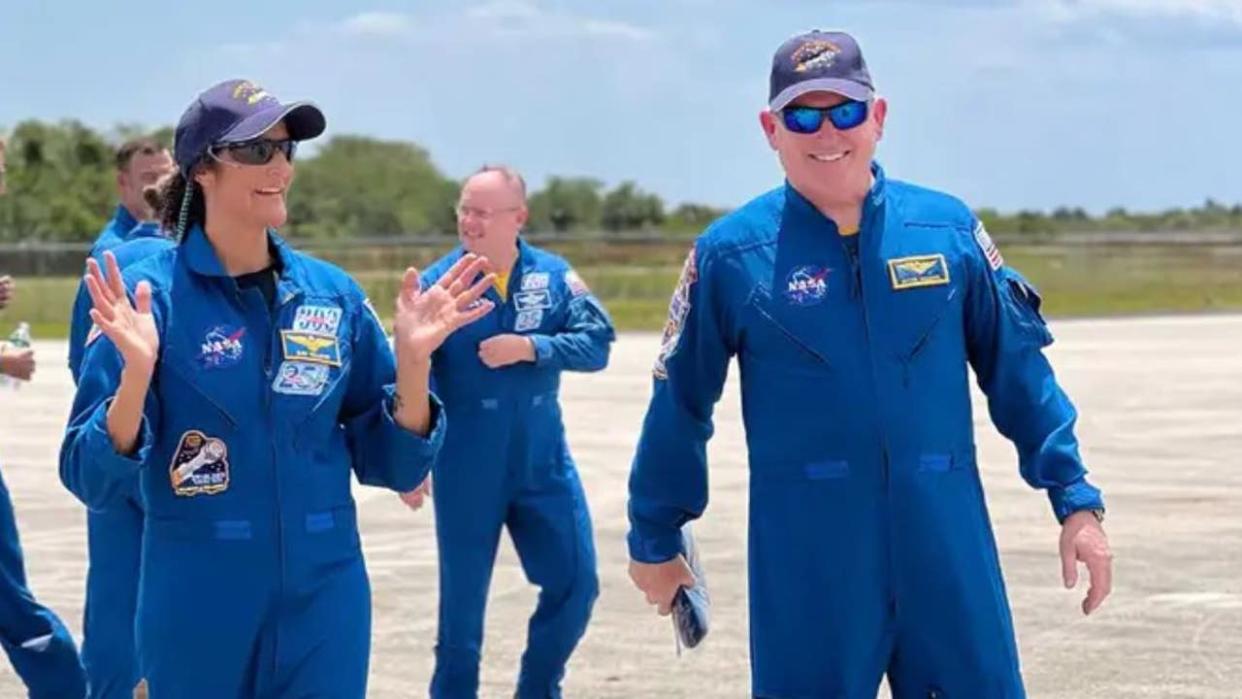 <div>NASA, Boeing Crew Flight Test Crew Butch Wilmore (left), and Suni Williams (right) arrive in Florida on Thursday, April 25, 2024. (NASA)</div>