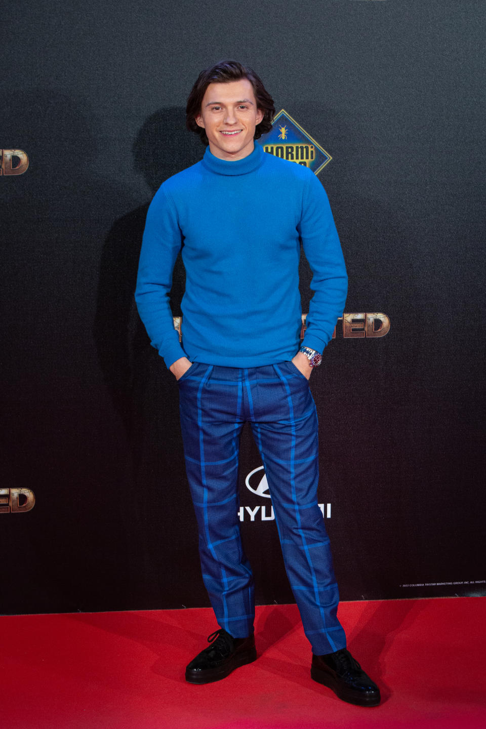 Tom Holland at the Uncharted premiere in Madrid. (Getty Images)