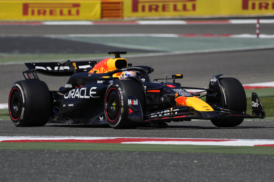 Red Bull driver Max Verstappen of the Netherlands steers his car for a Formula One pre season test at the Bahrain International Circuit in Sakhir, Bahrain, Wednesday, Feb. 21, 2024. (AP Photo/Darko Bandic)