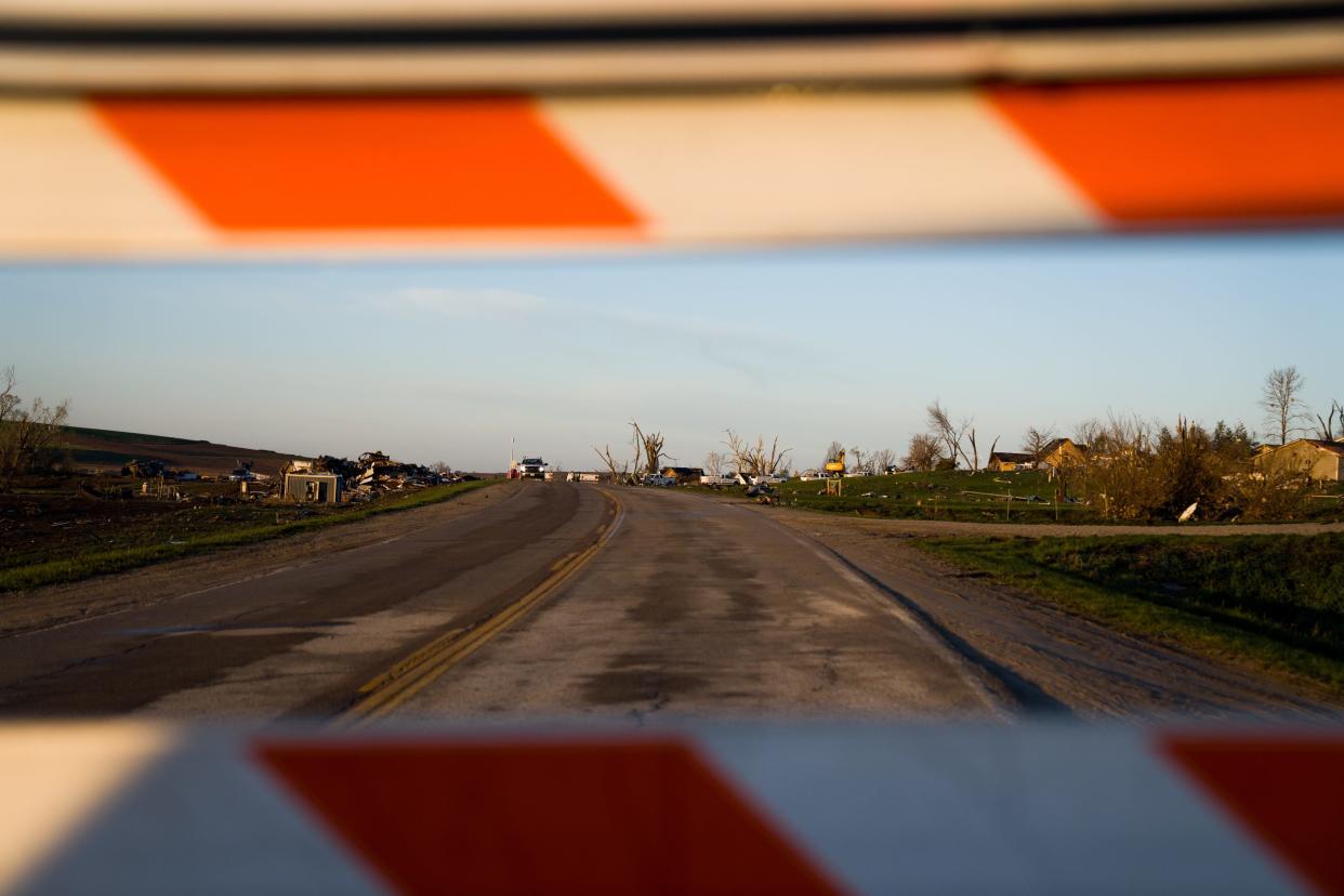 Tornado damage is seen in Minden, Iowa, Saturday, April 27, 2024.