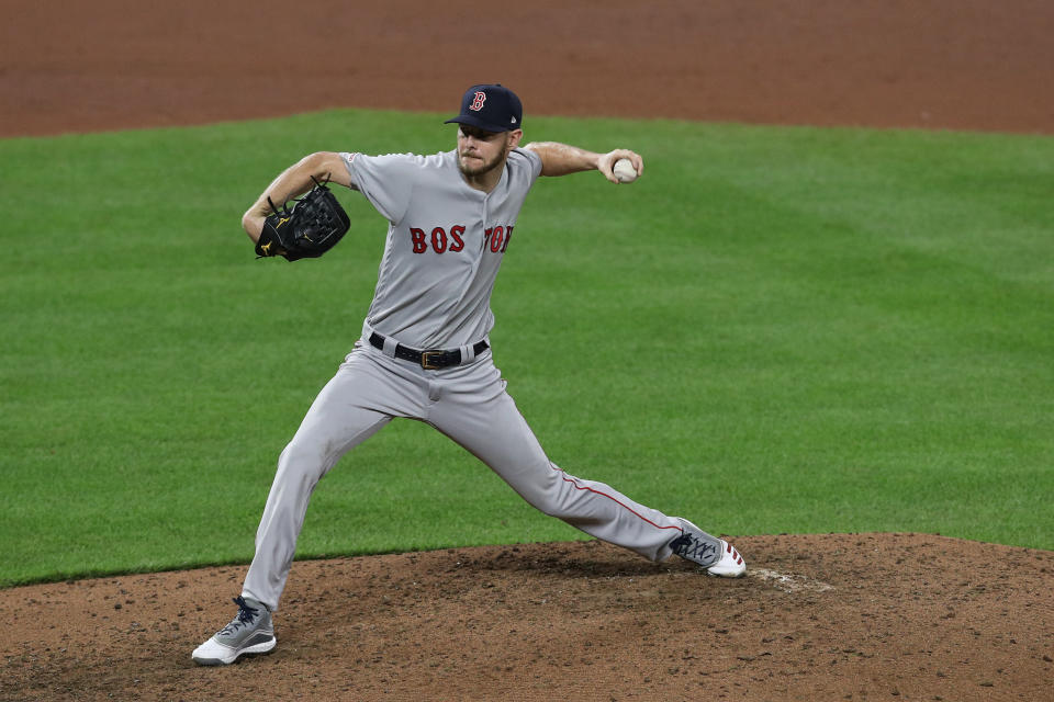 BALTIMORE, MARYLAND - MAY 08: Starting pitcher Chris Sale #41 of the Boston Red Sox pitches against the Baltimore Orioles at Oriole Park at Camden Yards on May 08, 2019 in Baltimore, Maryland. (Photo by Patrick Smith/Getty Images)