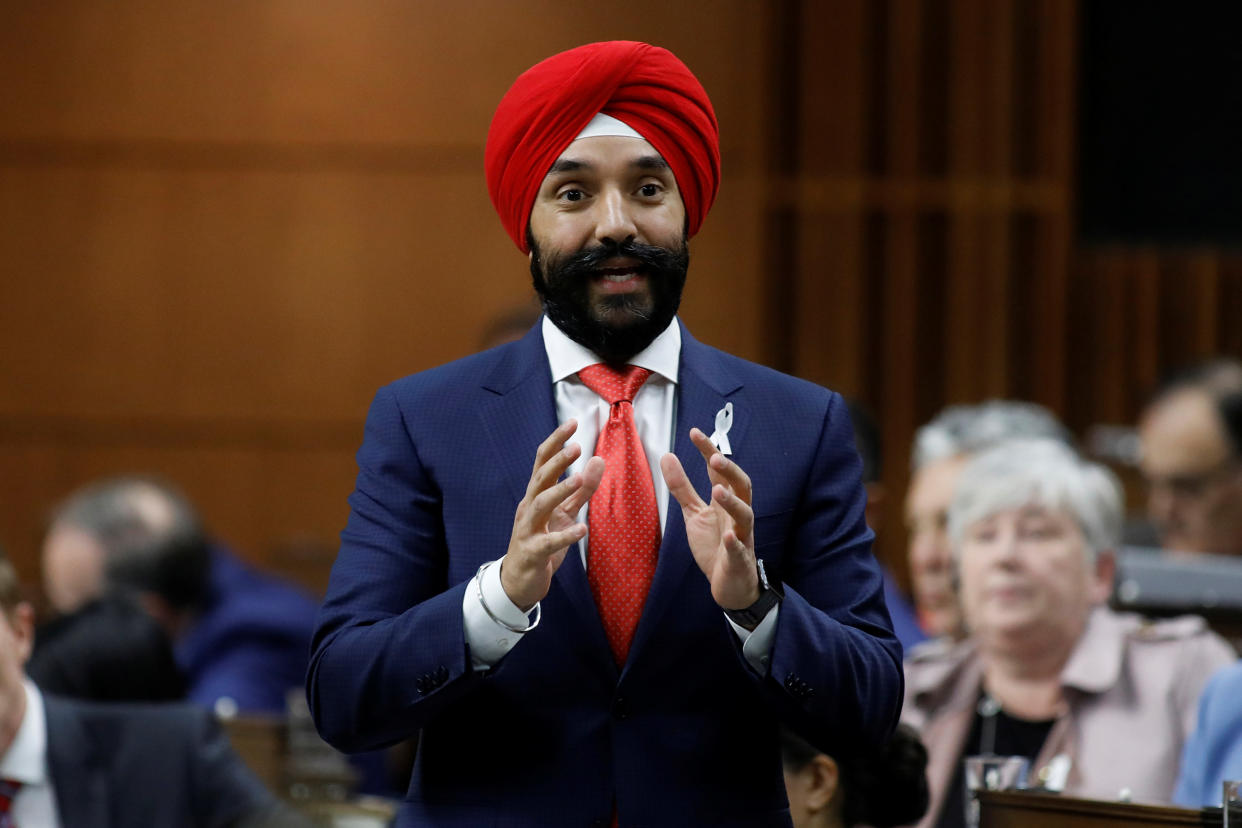 Canada's Minister of Innovation, Science and Industry Navdeep Bains speaks during Question Period in the House of Commons on Parliament Hill in Ottawa, Ontario, Canada December 6, 2019.  REUTERS/Blair Gable