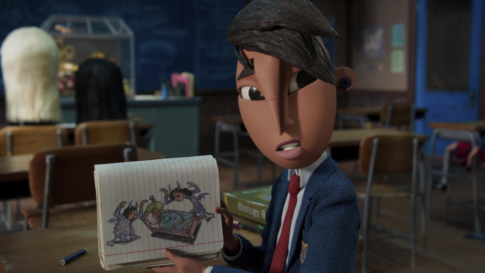 This image released by Netflix shows Raúl, voiced by Sam Zelaya, in a scene from "Wendell & Wild." (Netflix via AP)