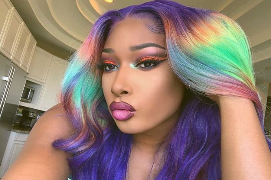 Megan shows off her rainbow hairdo after attending a Black Lives Matter protest on June 15, 2020. "Today was a good day #allblacklivesmatter #blacklivesmatter"