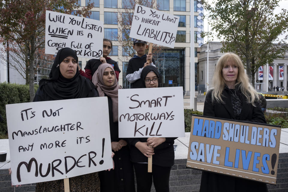 Protesters against smart motorways gather outside the ICC to coincide with the opening of the Conservative Party Conference on 2nd October 2022 in Birmingham, United Kingdom. (photo by Mike Kemp/In Pictures via Getty Images)