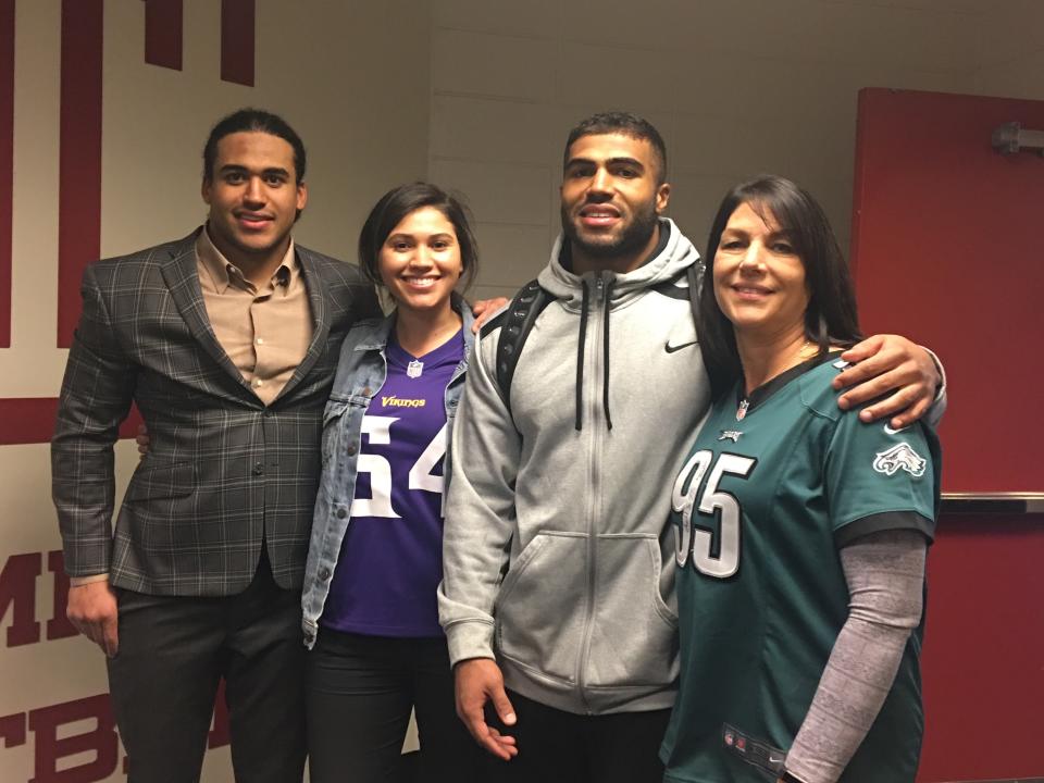 From left to right, Eric Kendricks, sister Danielle, Mychal Kendricks and mother Yvonne Thagon. Eric and Mychal are on a collision course to play for a shot at the Super Bowl. (Courtesy of the Kendricks family)