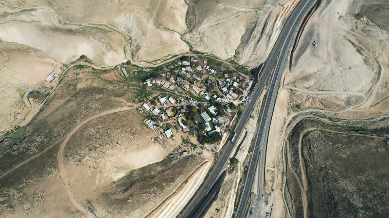 A general view of the Bedouin village of Al-Khan Al-Ahmar