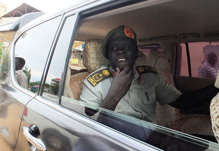 General Dau Aturjong, a senior military officer in the armed opposition faction of the Sudan People’s Liberation Movement (SPLM-IO) under the leadership of the first vice-president, Riek Machar, arrives for a news conference after he defected to SPLA loyal to President Salva Kiir in South Sudan capital Juba, July 10, 2016. REUTERS/Stringer