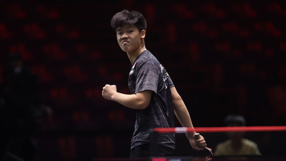 Singapore paddler Izaac Quek in action at the WTT Singapore Smash tournament at OCBC Arena. (PHOTO: WTT Singapore Smash)