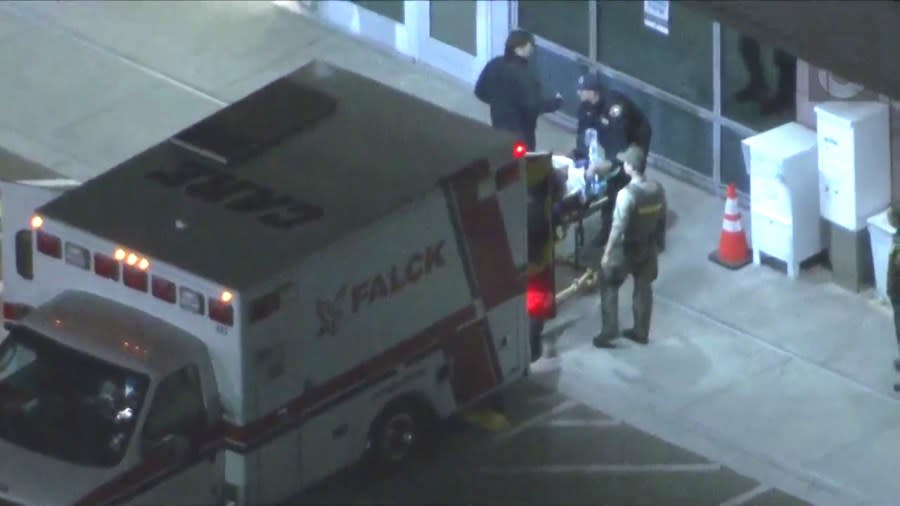 A Los Angeles County sheriff’s deputy was rushed to the hospital following an incident in Temple City on Feb. 9, 2024. (KTLA)